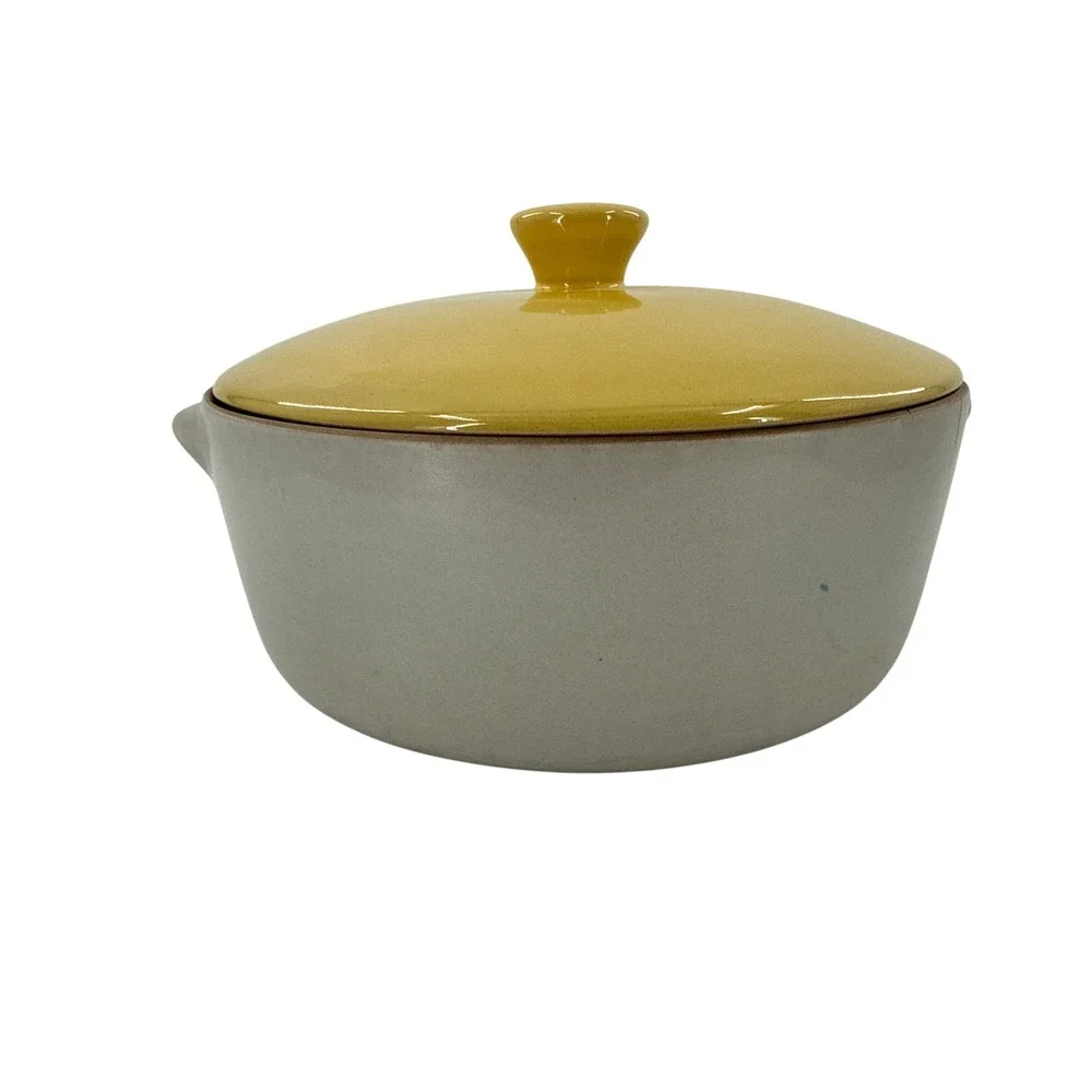 Vintage Fruit Tree Stoneware Casserole Dish with Yellow‎ Lid and Side Handles